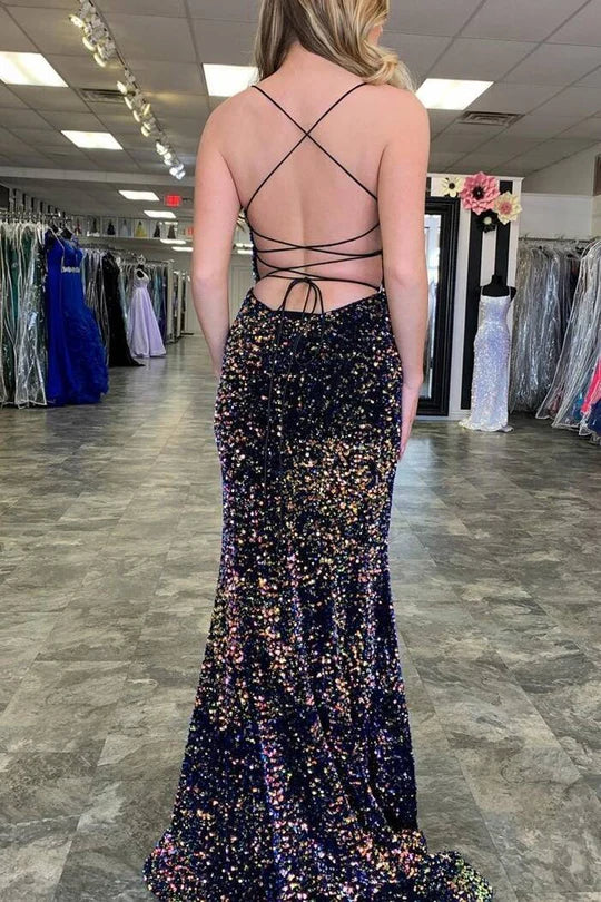 Vestido de fiesta largo con lentejuelas y sirena brillante